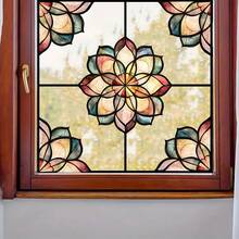 1片夏季限时假日折扣窗户隐私膜，3D彩色花朵玻璃贴纸，防紫外线遮阳自粘窗贴，适用于家庭浴室（11.81 x 26.62英寸），节日礼物