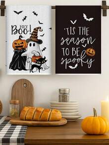2 piezas de toallas de mano con tema de Halloween, toallas de cocina con diseños de fantasmas, calabazas, gatos negros y calaveras para decoración de Halloween, super absorbentes y secado rápido, decoraciones para fiesta de Halloween, decoración del hogar y la cocina, regalos y artículos de limpieza. - Paño de cocina de Halloween - Ver 4