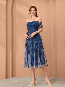 Mgiacy、新品、单肩、印花网眼、领带、大摆、高端、晚礼服、适合、晚宴