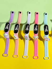 Set de 5 relojes digitales LED con diseño de unicornio colorido para niños, accesorio minimalista elegante y lindo con correa de goma, adecuado para niñas, estudiantes de primaria y secundaria, reloj deportivo LED tipo pulsera, regalo ideal para amigos en fiestas y cumpleaños