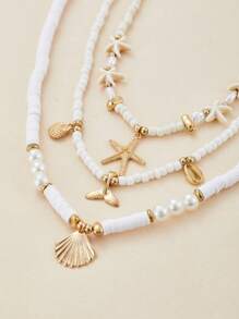 Set de 3 collares con colgantes de concha, cola de pez y estrella de mar, joyería de playa, viaje y fiesta para mujer