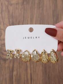 6pcs/Set Fashion CCB Geometric C Shape Heart Bear Leaf Water Drop Earring Set, Suitable For Ladies Daily Wear, Beach, Resort, Concert, Party, Gift