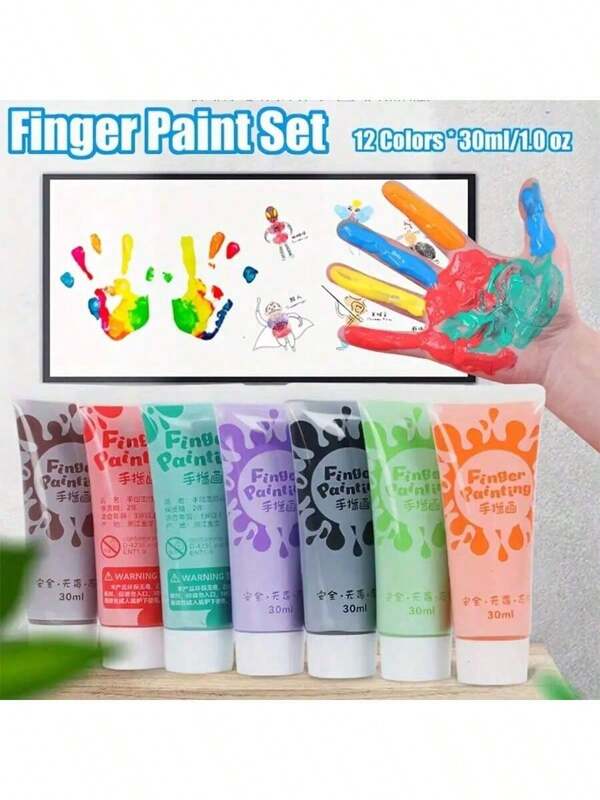 6 pezzi Set di Vernici per Dita Lavabili: Colori Vibranti, Lavabili, Facile da Pulire, Forniture Artistiche Multiuso per Pittura e Bricolage Fai-da-Te, Colori Casuali