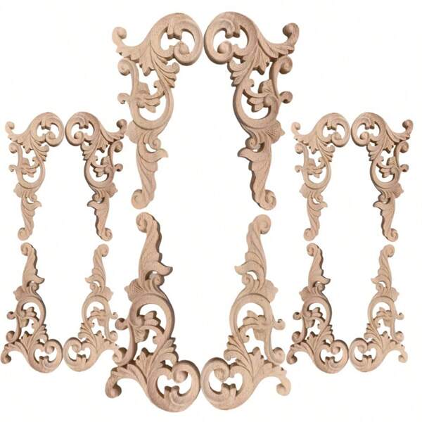 12 pièces Applique en bois Coin Onlay Applique en bois décorative DIY Sculpture sur bois sculptée dans les coins non peinte Décalcomanies sculptées en bois pour meubles, murs, armoires, lits, placards