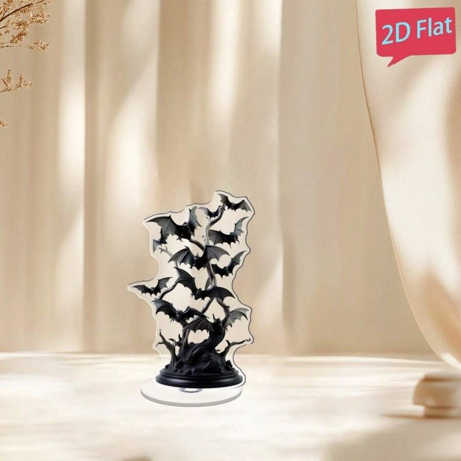 1 paquete Decoración acrílica de murciélago silueta giratoria 360°, tema de Halloween gótico ornamento de escritorio de terror, superficie lisa sin electricidad para decoración de escritorio de oficina, centro de mesa de fiesta y decoración del hogar todo el año, acentos de Halloween para el hogar