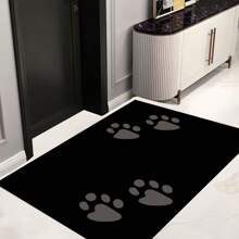 1pc Black Paw Print Crystal Velvet Doormat, Machine Washable, Entrance Mat, Floor Mat, Suitable For Entryway Decoration In Living Room, Porch Etc., New Arrival For Spring & Summer, Dirt-Resistant,