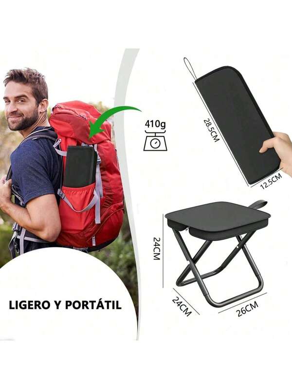 1 Pc Portable Folding Chair For Teenagers, Ferroalloy Frame, Folding Outdoor Picnic Camping Bench, Lightweight Travel Seat, Fishing Accessories, Carrying Bag Included