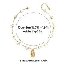 Mazuer 1pc 18K Gold Plated Starfish, Shell, Octopus Pendant Beaded Necklace, Bohemian Style Stainless Steel Jewelry For Women, Suitable For Vacation And Daily Wear, Layering Accessory - Yellow Gold - View 14