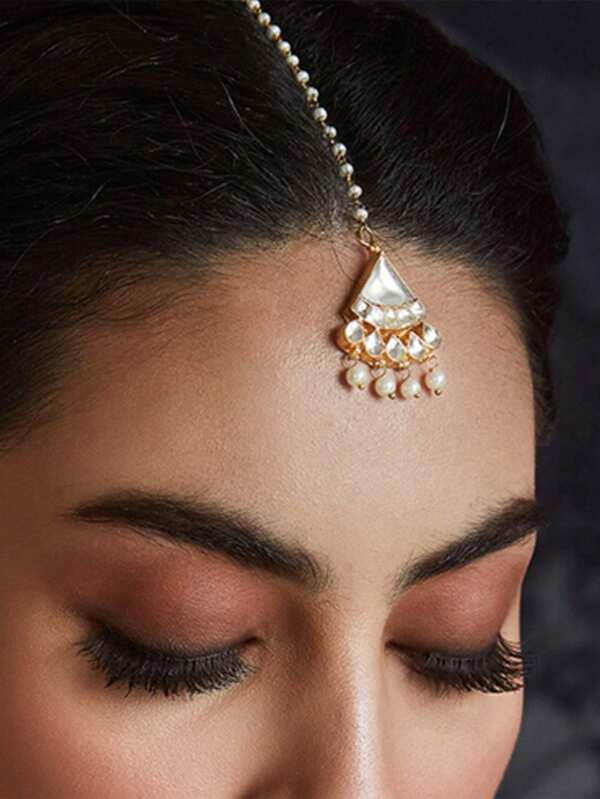 1pc New Style Pearl Hair Chain, India Traditional Water Crystal Forehead Ornament, Bride Maang Tikka, Wedding Hair Accessory