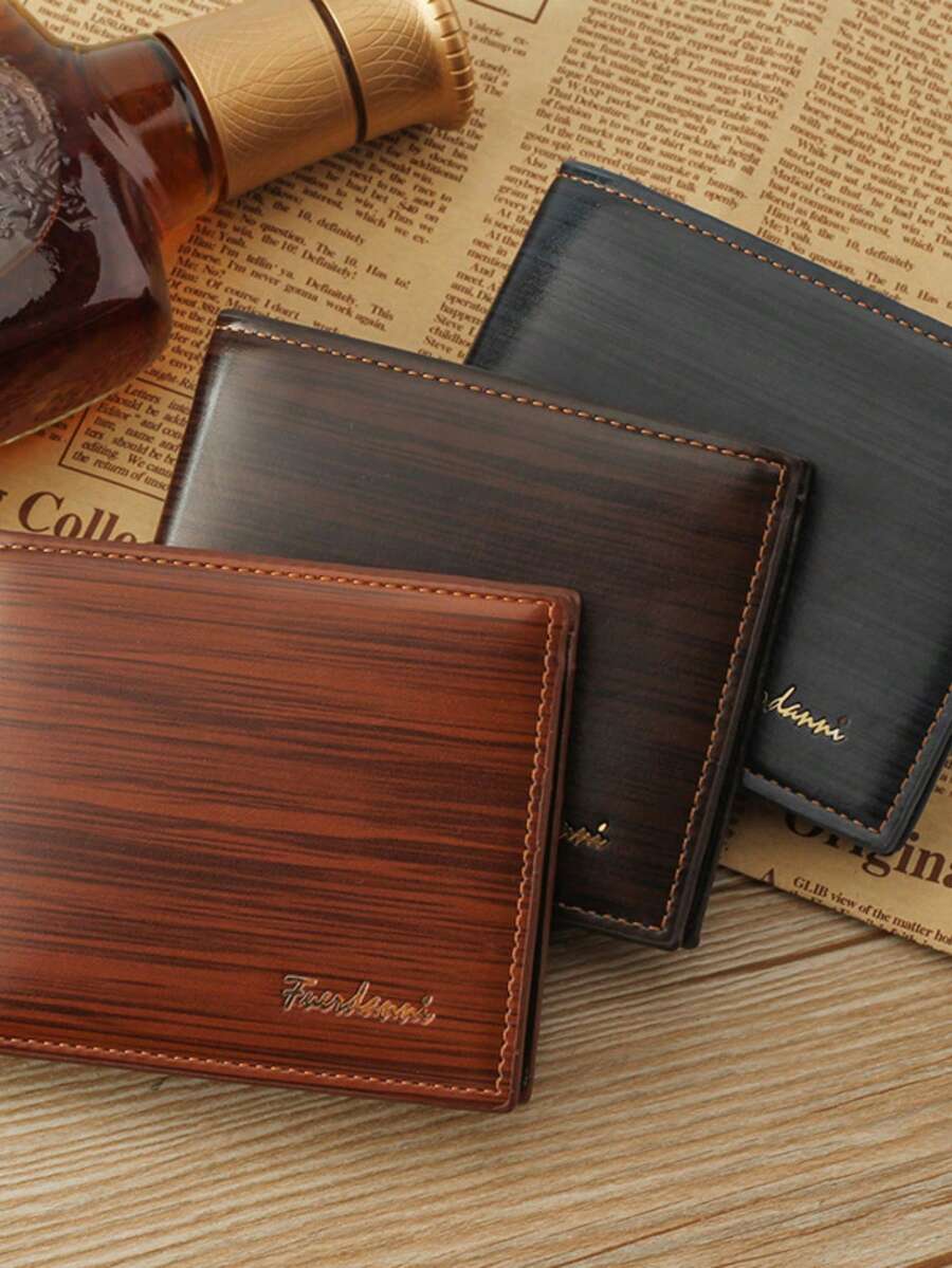 One-Piece/Light Coffee/Dark Coffee/Blue With Stainless Steel Wallet New Men's Wallet Short Glossy Wallet Fashionable Loose-Leaf Soft Leather Daily Essential - Multicolor - View 1