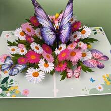1pc SwammCard Vibrant 3D Pop-Up Greeting Card With Colorful Butterflies & Daisies - Perfect For Birthdays, Teacher Appreciation, Thanksgiving, Anniversaries, Weddings & Mother's Day - Unique & Memorable Celebration Tool For Everyone - 古銅色蝴蝶 - 查看 1