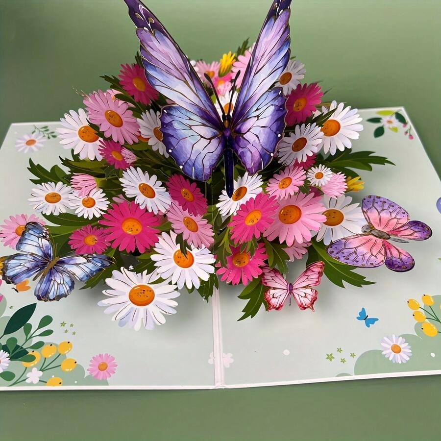1pc SwammCard Vibrant 3D Pop-Up Greeting Card With Colorful Butterflies & Daisies - Perfect For Birthdays, Teacher Appreciation, Thanksgiving, Anniversaries, Weddings & Mother's Day - Unique & Memorable Celebration Tool For Everyone - 古銅色蝴蝶 - 查看 1