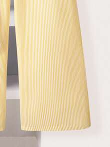 Left Mama Girls Casual Asymmetrical Floral Trim Sleeveless Striped Top And Straight Pants Set, Summer - Yellow - View 7