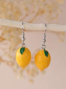 1 Pair Cute Faux Fruit Shaped Earrings, Summer Fun Lemon, Blueberry, Avocado, Watermelon, Strawberry, Orange, Resin Material Earrings