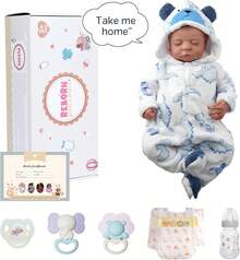 BABESIDE Bambole Reborn da 20 pollici, bambole reborn da 20 pollici, occhi chiusi, bambole realistiche che dormono, bambole vere per neonati, bambole realistiche con corpo in tessuto, neonati realistici, neonati vivi, neonati rinato, giocattoli per bambini, realistici, bambole realistiche, giocattoli, bambole giocattolo - Blu e Bianco - Visualizzare 7