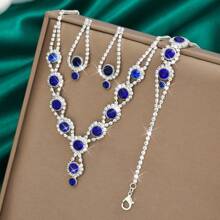 Set de 4 piezas de joyería de lujo de moda para mujer - Collar, aretes, pulsera, anillo