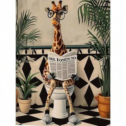 1 Set Adult Animal Toilet Giraffe Digital Oil Painting Kit - Canvas, Acrylic Paint Art Set, Unframed 40x50cm/16x20 Inch