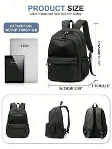 1 PC Solid Black Commuting And Travel Portable Back To School High-End Feeling Popularized Backpack,Multifunctional And Large Capacity Fashionable - Black - View 3