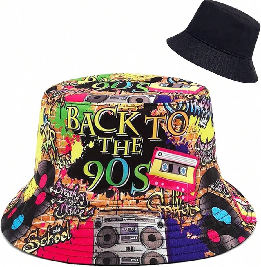 Reversible Bucket Hat For Women, Cute Beach Fisherman Style - Retro 90s - View 1