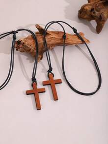 ZIRUISP 1/2/4/6/12pcs Handmade Wooden Cross Pendant Necklace, Suitable For Men And Women, Christian Jewelry With Adjustable Black Cord, Perfect Faith Gift For Believers - Wooden Cross Wax Rope Necklace - View 5