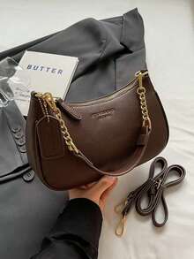 1 PC Brown Lychee-Patterned Portable Commuter Bag, Versatile For Travel Women's Bags,Multifunctional And Large Capacity Fashionable And Casual Large Capacity Portable Zipper Shoulder Bag Underarm Bag,Storage For Travel Cosmetics, Cell Phones, Keys, And Sanitary Napkins,Suitable For Earphones, Chargers, Lipstick, Cosmetics, Perfume, Skin Care And Beauty Products, Student Supplies, Keys, Holiday Gifts - màu nâu - Xem 3