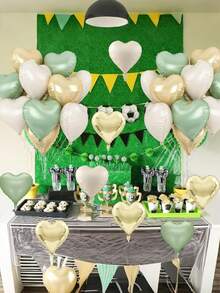 10/20个随机绿色和金色心形铝箔气球，18英寸绿色和奶油色心形氦气球，适合丛林/森林主题生日、婚礼、派对装饰 - 彩色 - 查看 6