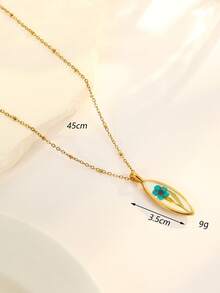 1 chiếc vòng cổ mặt dây chuyền bằng thép không gỉ màu vàng có hoa khô, thích hợp làm phụ kiện hàng ngày hoặc quà tặng cho phụ nữ, Lưu ý: Hình dạng của hoa khô có thể không hoàn toàn giống nhau - Vàng - Xem 8