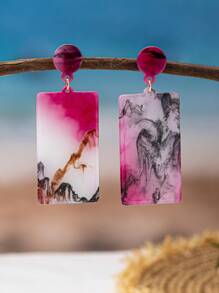 1 par de pendientes vintage geométricos huecos con efecto teñido, pendientes exquisitos retro de alta gama personalizados, regalo
