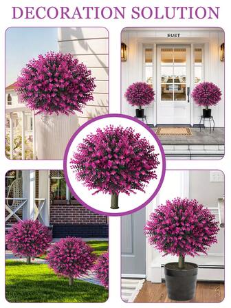 2 件人造直立植物花带地钉，抗紫外线人造桉树球形植物，可放置在花园户外地面、室内盆栽、服装屋门廊等装饰仿真花，高品质地钉 + 盒子