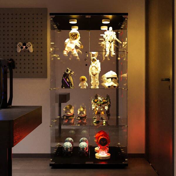 Glasvitrine Standvitrine in Schwarz/Weiß, Glasvitrine mit Doppeltür, 164x80.5x36.5CM Modern Glas Vitrine Vitrinenschrank mit 4 Böden für Sammlerstücke Bücher Wein