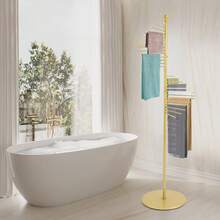 OUKANING Gold Retail Display Tie & Scarf Rack, Belt Hanger & Pants Rack Towel Organizer Hanging Bar, Floor Standing Tie Rack Scarves Rack Necktie Holder For Home Clothing Store Commercial - 金色 - 查看 2