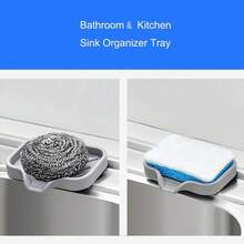 Silicone Sponge Holder With Drain Spout Kitchen Sink Tray Rubber Soap Dish For Shower Bathroom Back To School - Grey - View 5