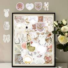 50pcs Soft White Faux Pearl Themed Stickers, Creative & Elegant For DIY Phone Case Decoration, Scrapbooking, School Supplies,Back To School