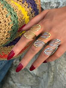 Frminee 1pc/3pcs Women's Fashion 18k Stainless Steel Geometric Ring, Suitable For Daily Wear, Elegant And Cute Jewelry - Multicolor - View 5