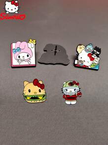 Sanrio 5 peças, novo trio de broches de liga metálica com distintivos de desenho animado da Hello Kitty, acessórios decorativos, mochila com broche de esmalte fofo para escola