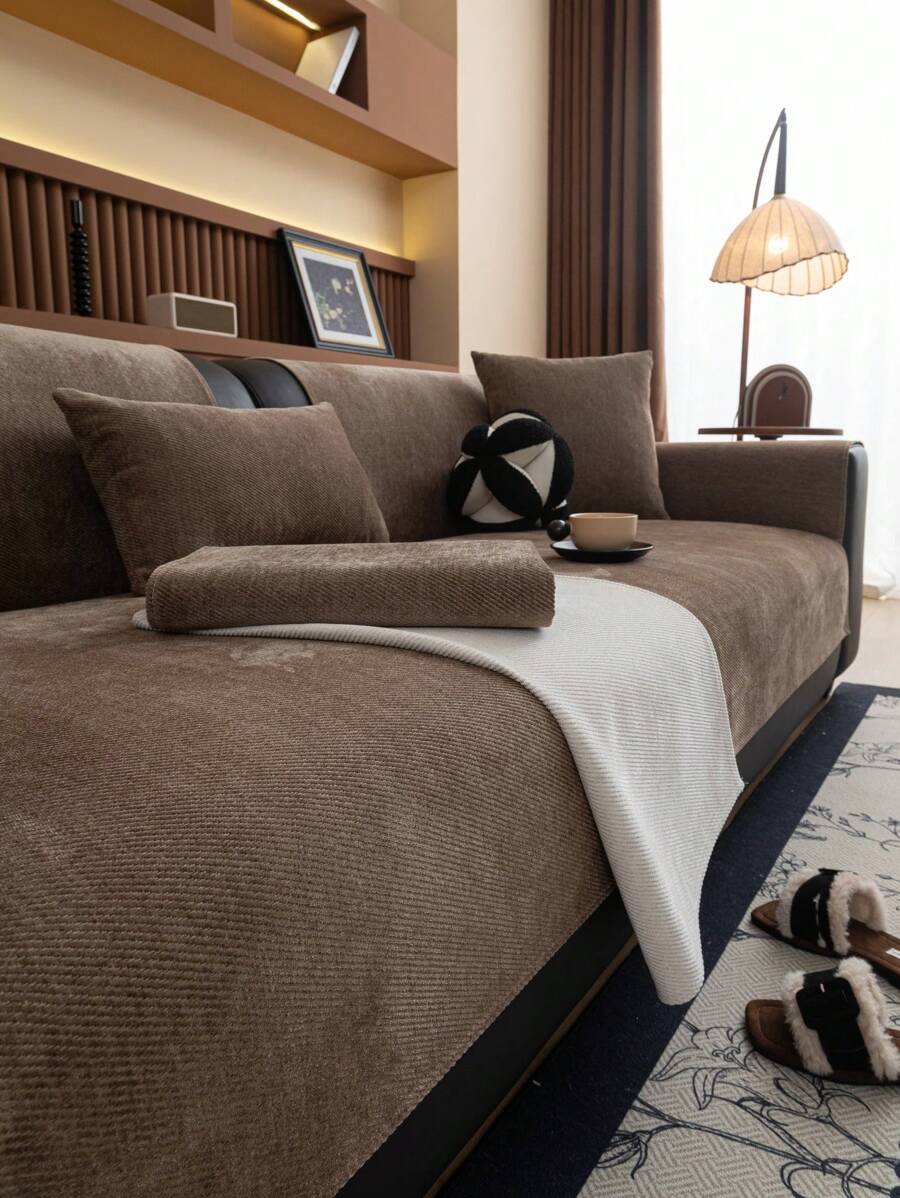 1pc Fashion Chenille Sofa Cushion Cover, Luxurious Minimal Style Sofa Seat Pad, Non-Slip Dustproof Anti-Cat Scratch, Protects Sofa, Decorative, Suitable For Living Room, Bedroom, Study, Office, All Seasons