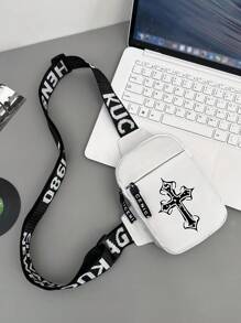 peach tree Men's Small Square Bag, Shoulder Bag, Waist Bag, Crossbody Bag, Running Bag, Night Running Bag, Cycling Bag, Fashionable Solid Color Minimalist, Cartoon Print, Graffiti, Hip-Hop, Sports, Street, Business, Casual, Versatile, Compact, Essential For Travel And Vacation, Youthful And Stylish Side Bag Halloween Bags Halloween Accessories Pouch