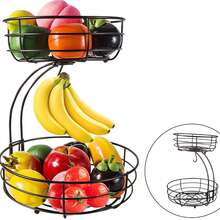 2-Tier Fruit Basket Bowl With Banana Hangers For Kitchen Counter, Fruits Stand Holder Organizer, Detachable Organizer For Vegetable And Fruit Bread Snack Produce Storag, Christmas, Festival, New Year's Gift - 黑色 - 查看 7