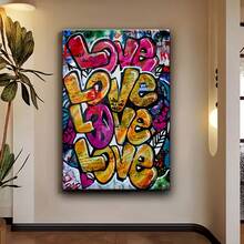 1 Pieza Marco de Madera Pintura en Lienzo Póster de Arte, Graffiti de Amor Callejero, Sabor Artístico, Adecuado para Decoración de Oficina, Pasillo, Hogar, Sala de Estar, Colgante de Pared Popular, Regalo de San Valentín - Multicolor - Ver 1