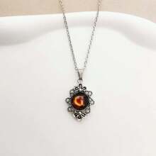 1pc Vintage Stainless Steel Chain Necklace With 26pcs Flame Shaped Letter Pendant