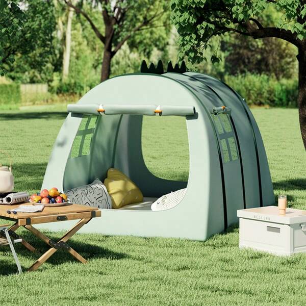 Grünes Dinosaurier-Muster Oxford-Tuch Zelt mit Mückennetz, tragbares Schnellöffnungs-Design, Dinosaurier Fantasy-Königreich für Familienzusammenkünfte bis hin zum Camping-Reisen! Inklusive Zelt-Aufbewahrungstasche als Geschenk