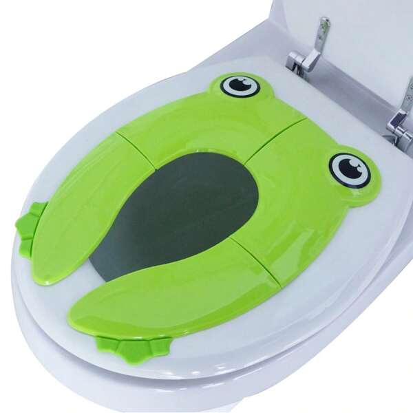1pc Green Frog Shaped Foldable Travel Toilet Seat Cover, Portable Toilet Seat Cushion With Anti-Slip Silicone Pad, Reusable Folding Travel Potty Training Seat