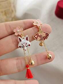一对可爱狐狸和猫咪不对称设计耳环，适合女士，适合约会