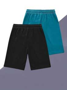 2pcs/Set Boys & Teens Minimalist Loose Outdoor Sports Solid Color Pocket Shorts For Back To School, Spring & Summer