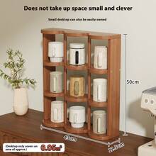 简约竹制九格桌面杯架收纳架中世纪风格家庭办公桌面多层储物架厨房用品家用收纳架 - 彩色 - 查看 2
