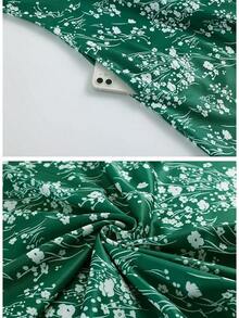 Women's Semi-Formal Ruffle Sleeve V-Back Work Fit And Flare Cocktail Knee Length Dress With Pockets, 2025 Style - Green Floral - 查看 4