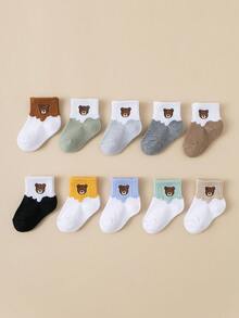 10 双婴儿可爱熊图案袜子幼儿舒适男女通用婴儿袜子 - 彩色 - 查看 4