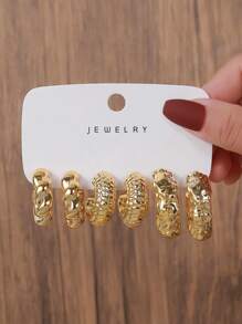 6pcs/Set Fashion CCB Spiral Braided C-Shape Geometric Design Earring Set, Suitable For Women's Daily Or Beach Wear