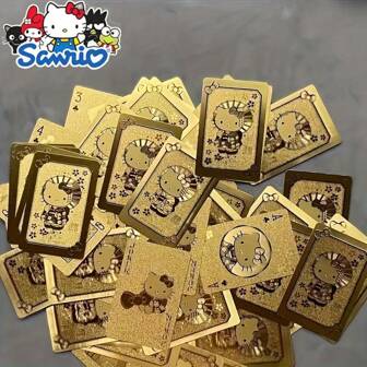 Sanrio 1 stuk Sanrio Hello Kitty Gold speelkaarten - Modieus voor kantoor, picknick, strand en etentjes, ideaal als cadeau voor Internationale Vrouwendag en Pasen, geleverd met decoratief doosje met goudkleurig ontwerp