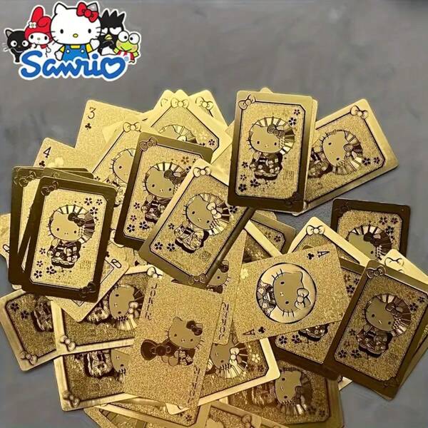 Sanrio 1pc Sanrio Hello Kitty Gold Playing Cards - Fashionable For Office, Picnic, Beach And Dinner Party Games, Ideal For Women's Day And Easter Gifts, Comes With Decorative Box With Gold Design